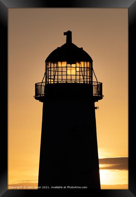 Point of Ayr Lighthouse Silhouette Framed Print by Liam Neon