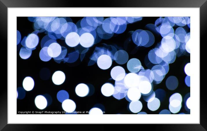 Abstract background of white and blue light halos or circles in a tree Framed Mounted Print by SnapT Photography
