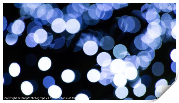 Abstract background of white and blue light halos or circles in a tree Print by SnapT Photography