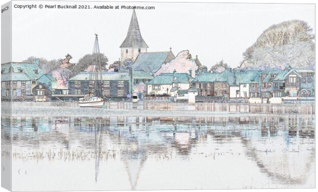 Bosham Village Reflections in Chichester Harbour Canvas Print by Pearl Bucknall