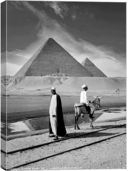 100 year old b&w Egyptian photo, Pyramids of Giza Canvas Print by Philip Brown