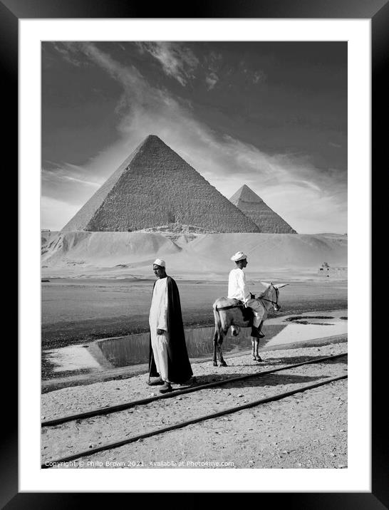 100 year old b&w Egyptian photo, Pyramids of Giza Framed Mounted Print by Philip Brown