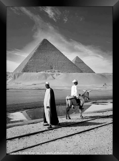 100 year old b&w Egyptian photo, Pyramids of Giza Framed Print by Philip Brown