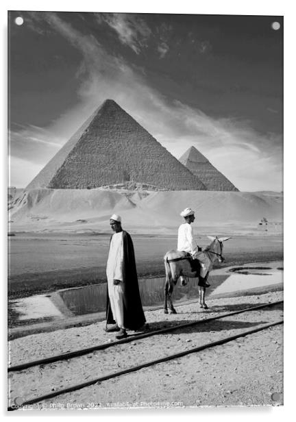 100 year old b&w Egyptian photo, Pyramids of Giza Acrylic by Philip Brown