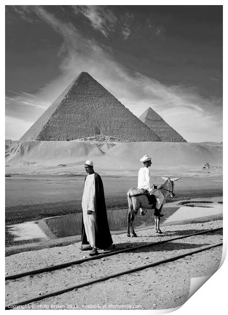 100 year old b&w Egyptian photo, Pyramids of Giza Print by Philip Brown