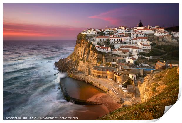 Azenhas do Mar traditional picturesque village in Portugal at sunset Print by Luis Pina
