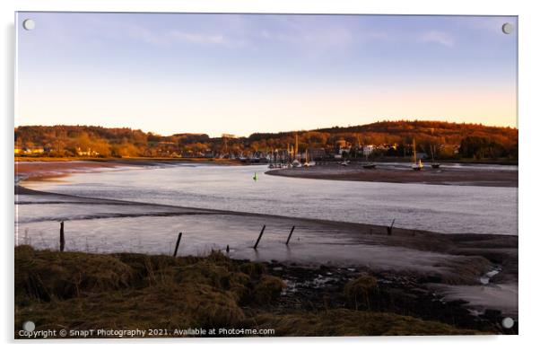 Winter sunset over the River Dee estuary at low tide at Kirkcudbright Harbour Acrylic by SnapT Photography