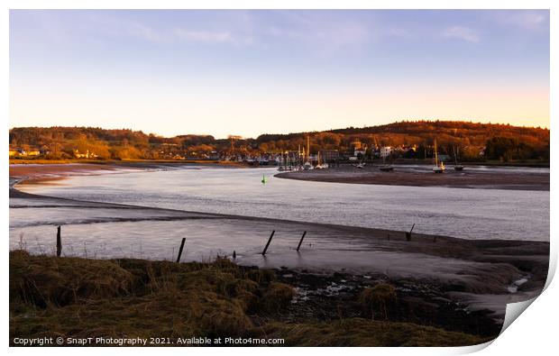 Winter sunset over the River Dee estuary at low tide at Kirkcudbright Harbour Print by SnapT Photography
