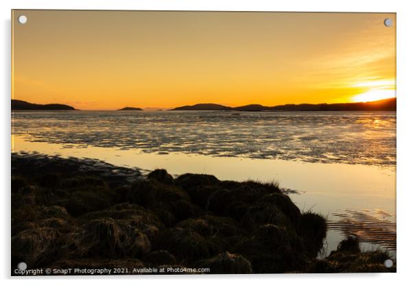 Golden winter sunset over Kirkcudbright Bay mudflats and the Dee estuary Acrylic by SnapT Photography