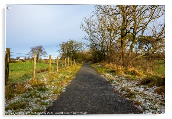 A frosty countryside trail, with snow on the ground, Scotland Acrylic by SnapT Photography
