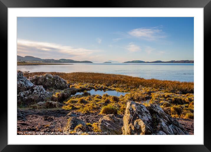 Rocky beach at Kirkcudbright bay at low tide on a sunny winters morning Framed Mounted Print by SnapT Photography