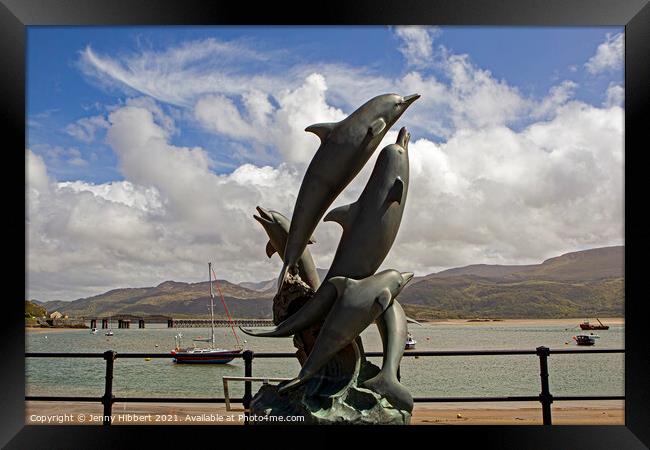 Dolphin sculpture Barmouth promenade Framed Print by Jenny Hibbert