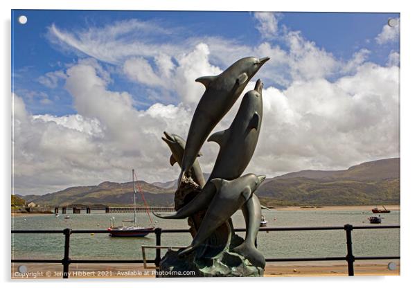 Dolphin sculpture Barmouth promenade Acrylic by Jenny Hibbert