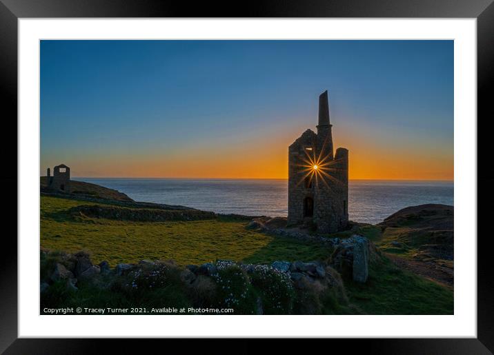 The Ruins of Wheal Owles Engine House at Sunset Framed Mounted Print by Tracey Turner