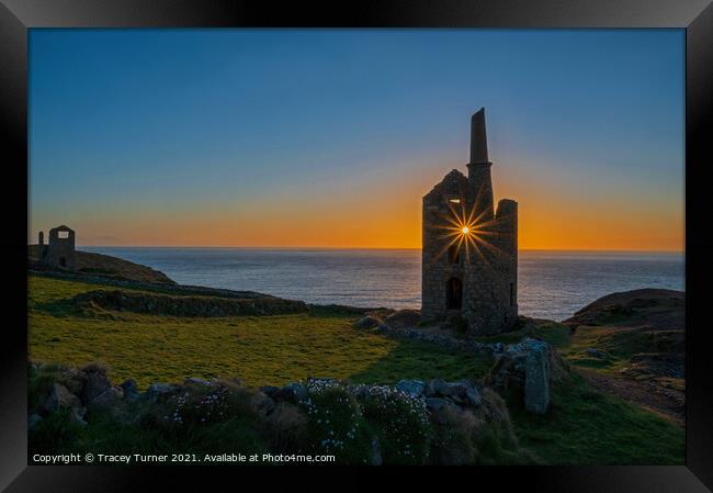 The Ruins of Wheal Owles Engine House at Sunset Framed Print by Tracey Turner