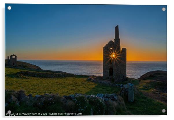 The Ruins of Wheal Owles Engine House at Sunset Acrylic by Tracey Turner