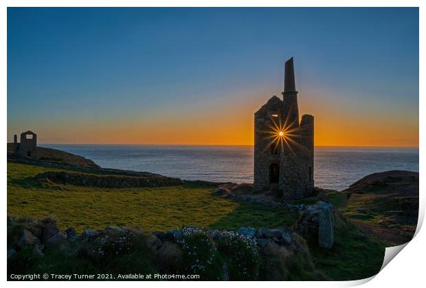 The Ruins of Wheal Owles Engine House at Sunset Print by Tracey Turner