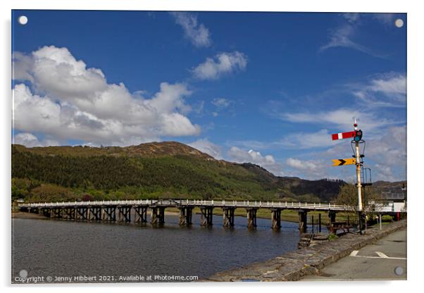 Penmaenpool wooden toll bridge, Snowdonia National Park Acrylic by Jenny Hibbert