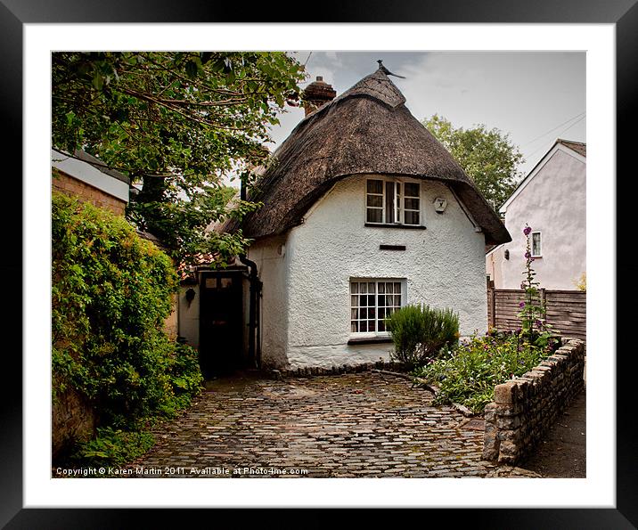 White Thatched Cottage Framed Mounted Print by Karen Martin