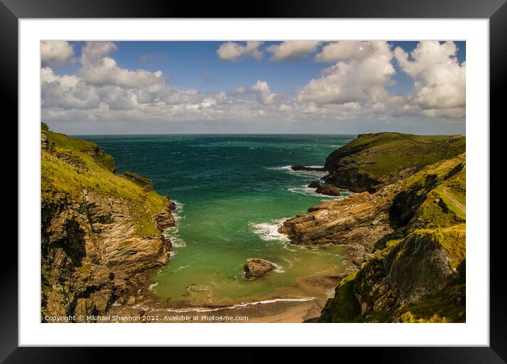 Coastline and cliffs at Tintagel, Cornwall Framed Mounted Print by Michael Shannon
