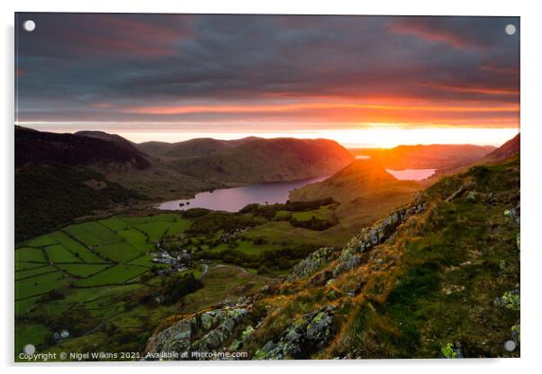 Sunset at Crummock Water Acrylic by Nigel Wilkins