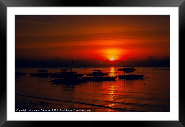 Red sky sunset, Bohol, Philippines Framed Mounted Print by Michael Shannon