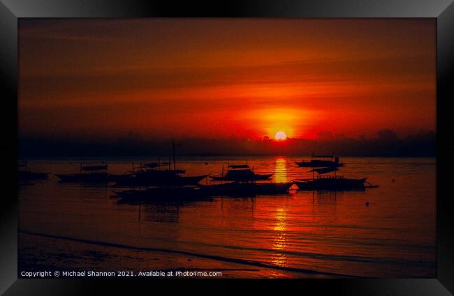 Red sky sunset, Bohol, Philippines Framed Print by Michael Shannon