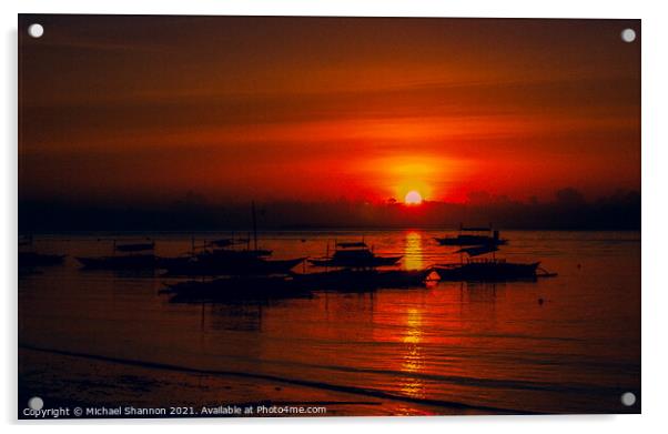 Red sky sunset, Bohol, Philippines Acrylic by Michael Shannon
