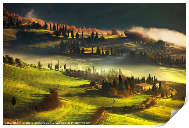 Tuscany Foggy Morning Print by Stefano Orazzini