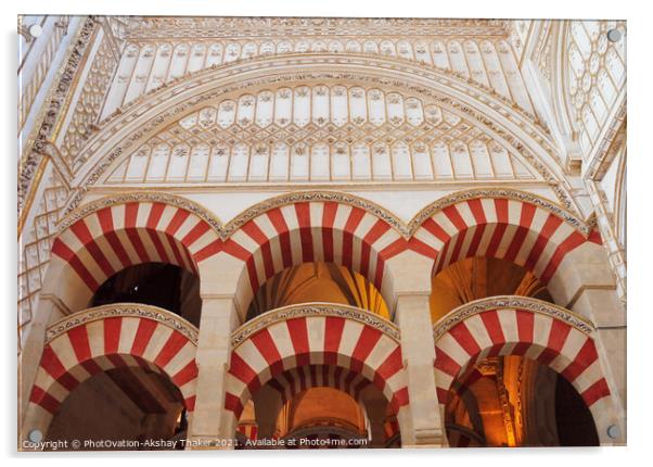Arches and Pillars Mezquita Cordoba Spain.  Acrylic by PhotOvation-Akshay Thaker