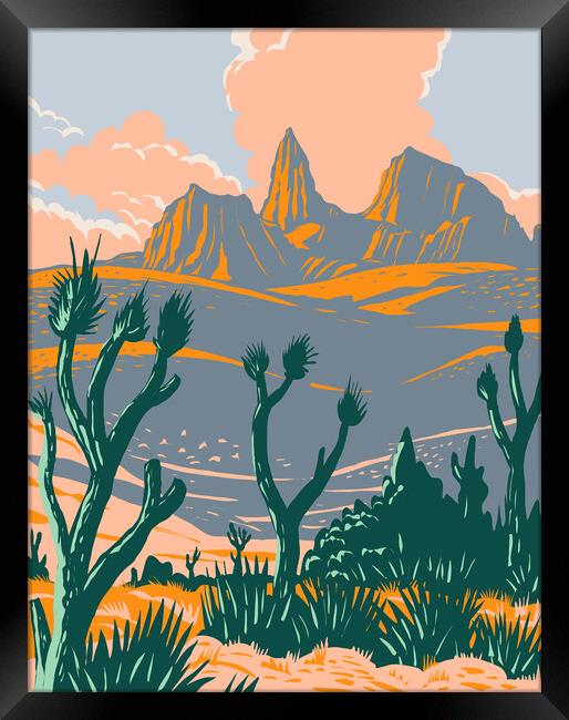 Castle Mountains National Monument located in the Mojave Desert and San Bernardino County California WPA Poster Art Framed Print by Aloysius Patrimonio