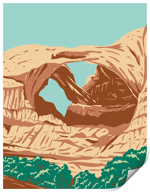 The Double Arch in Arches National Park in Grand County Utah United States WPA Poster Art Print by Aloysius Patrimonio