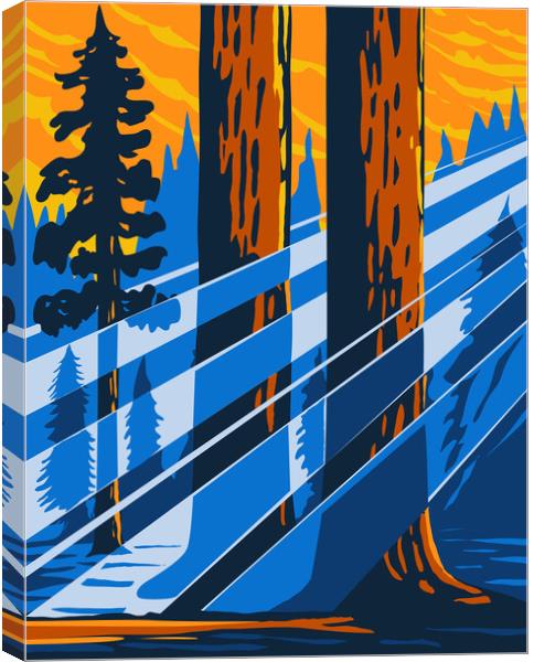 The Giant Sequoia National Monument Located in the Southern Sierra Nevada in Eastern Central California USA WPA Poster Art Canvas Print by Aloysius Patrimonio