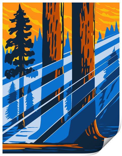 The Giant Sequoia National Monument Located in the Southern Sierra Nevada in Eastern Central California USA WPA Poster Art Print by Aloysius Patrimonio