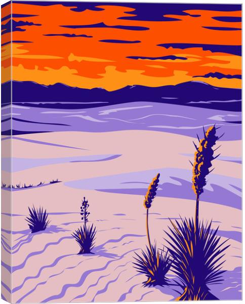 White Sands National Park with Soaptree Yucca in Tularosa Basin New Mexico WPA Poster Art  Canvas Print by Aloysius Patrimonio