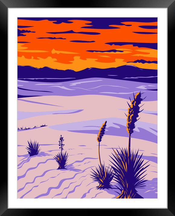 White Sands National Park with Soaptree Yucca in Tularosa Basin New Mexico WPA Poster Art  Framed Mounted Print by Aloysius Patrimonio