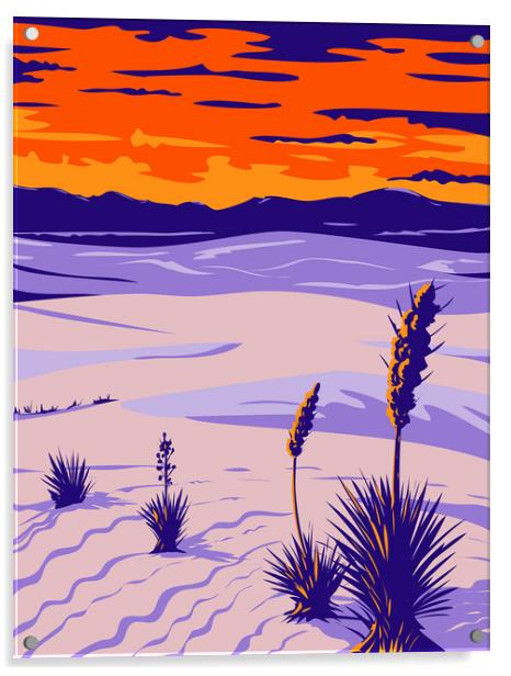 White Sands National Park with Soaptree Yucca in Tularosa Basin New Mexico WPA Poster Art  Acrylic by Aloysius Patrimonio