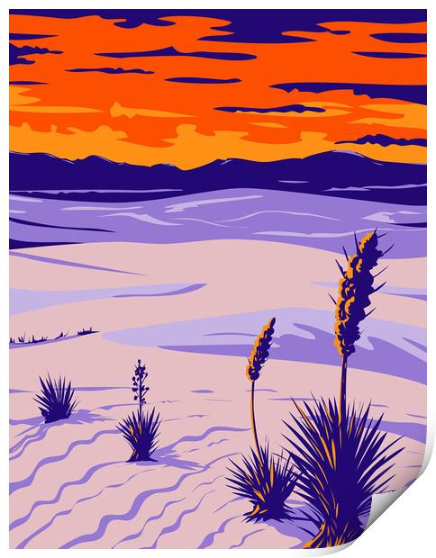 White Sands National Park with Soaptree Yucca in Tularosa Basin New Mexico WPA Poster Art  Print by Aloysius Patrimonio