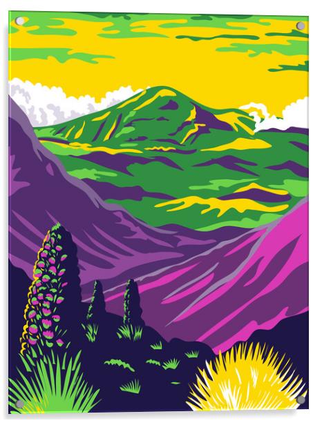 Haleakala National Park and Haleakala Volcano in Maui Hawaii United States WPA Poster Art Color Acrylic by Aloysius Patrimonio