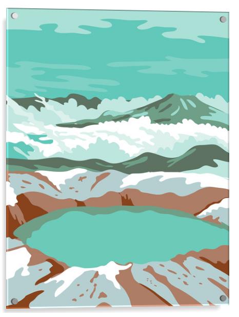 Katmai National Park and Preserve at Summit Crater Lake of Mount Katmai Alaska United States WPA Poster Art Color Acrylic by Aloysius Patrimonio