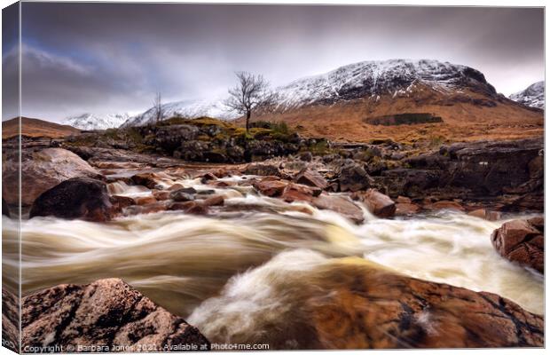 The Raging Power of the River Etive. Canvas Print by Barbara Jones