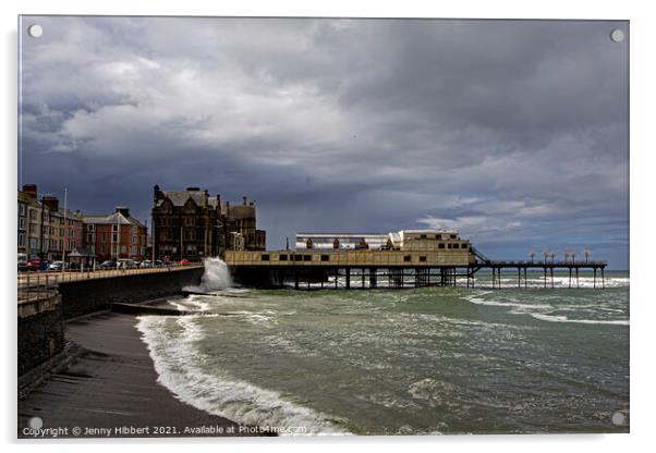 Aberystwyth Victorian pier on a stormy day Acrylic by Jenny Hibbert