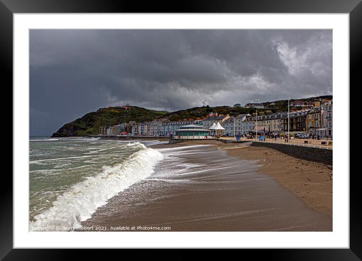Aberystwyth on a stormy day with Constitution hill in the distance Framed Mounted Print by Jenny Hibbert