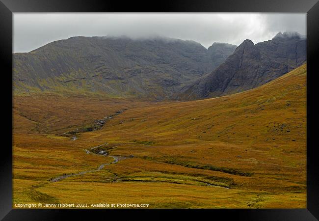 Walk to Fairy pools at the foot of the Black Cuillins Framed Print by Jenny Hibbert