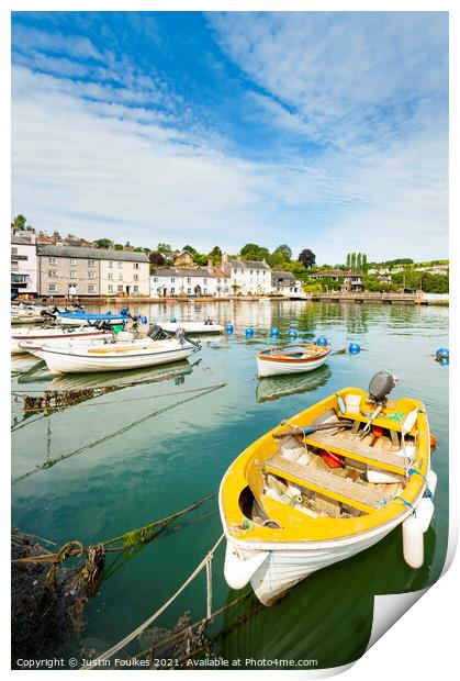 Boats on the river Dart, at Dittisham, South Devon Print by Justin Foulkes