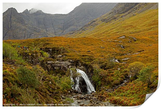 Fairy pools Isle of Skye with the Cuillin mountains Print by Jenny Hibbert