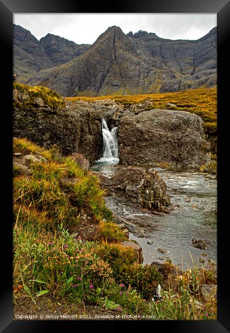 View of the Fairy pools with the Cuillin mountains behind on the Isle of Skye Framed Print by Jenny Hibbert