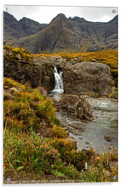 View of the Fairy pools with the Cuillin mountains behind on the Isle of Skye Acrylic by Jenny Hibbert