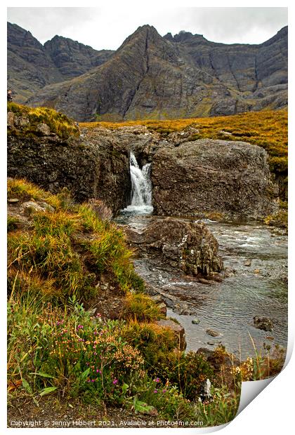 View of the Fairy pools with the Cuillin mountains behind on the Isle of Skye Print by Jenny Hibbert