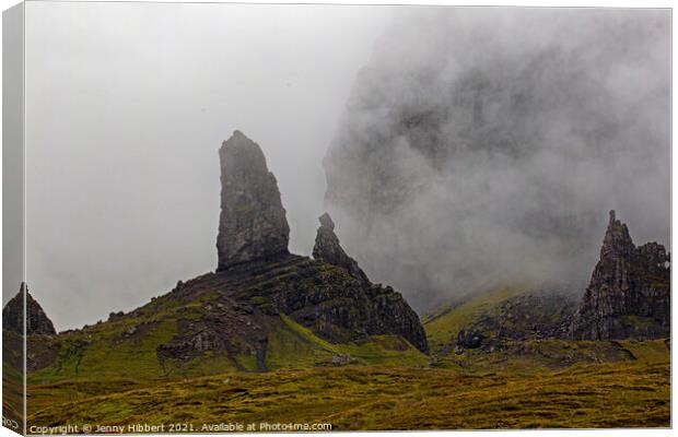 Old Man of Storr in the mist on the Isle of Skye Canvas Print by Jenny Hibbert